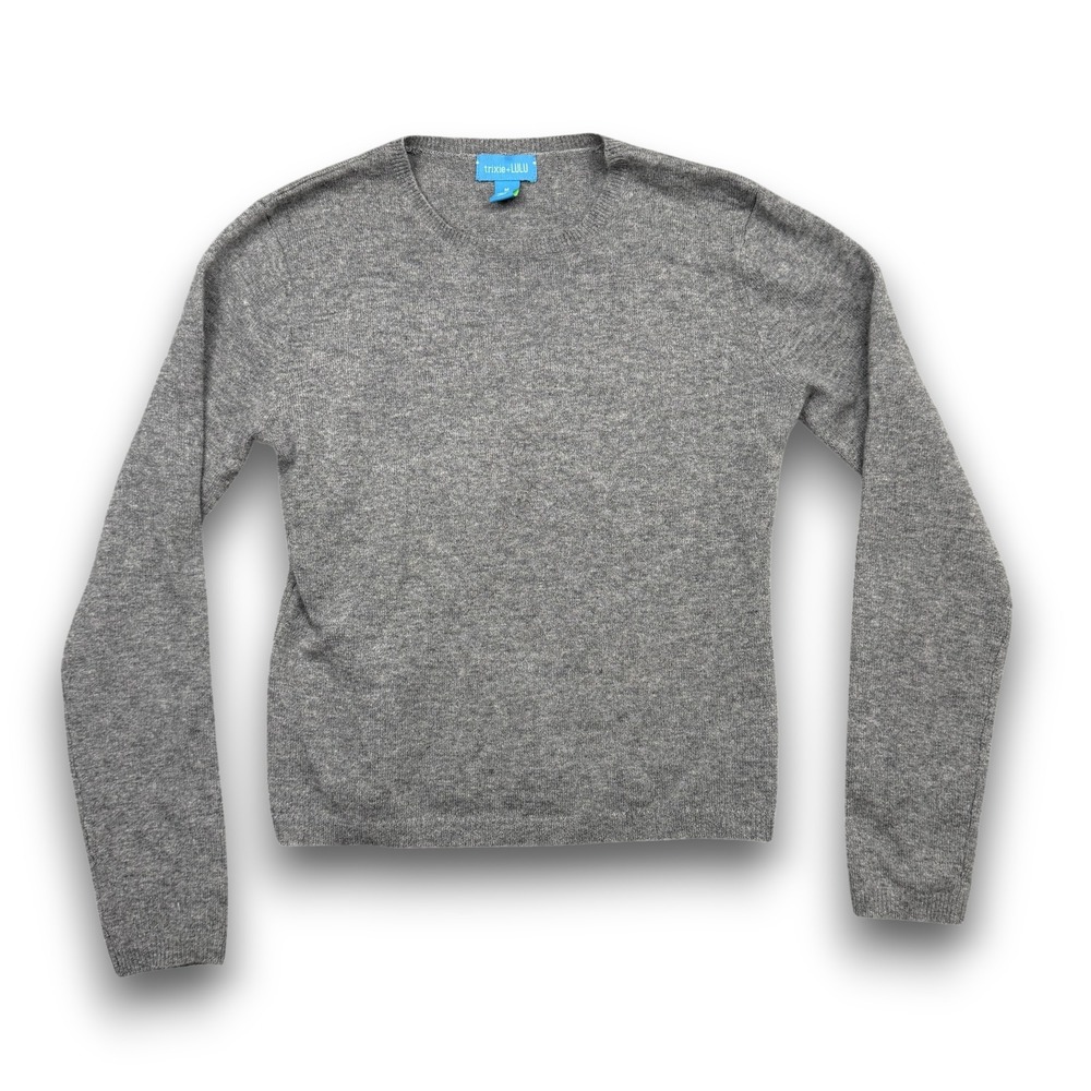 Trixie‎ + Lulu Sweater Women M Gray 100% Cashmere Crew Neck Ribbed Long Sleeve